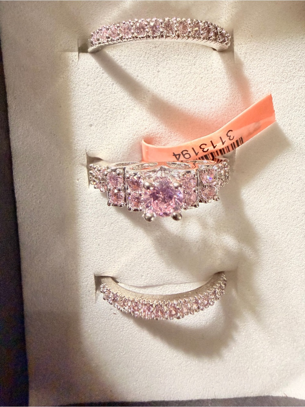 Source Unknown Pink Cubic Zirconia or Gemstone Three-Piece Ring Set Size 8